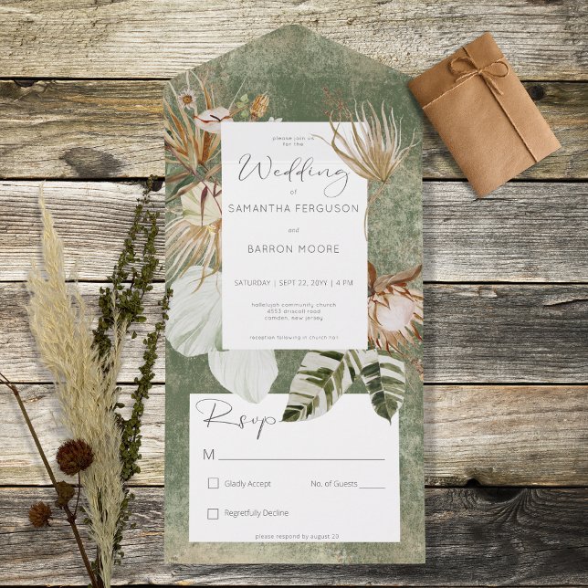 Boho Sage Green Floral Grass No Janta (Criador carregado)