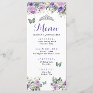 Boho Sage Green Lliac Rosa Princesa XV Años Menu