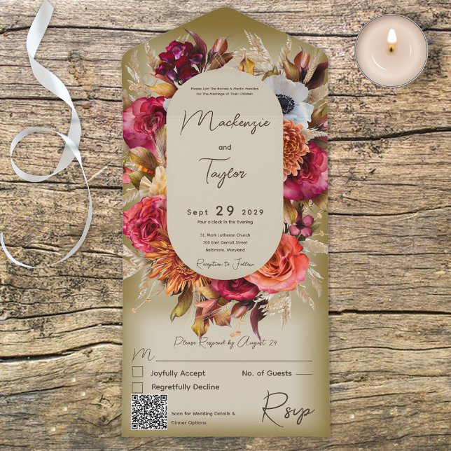 Boho Sage Green Modern Floral Wreath QR Code (Criador carregado)