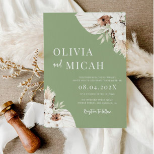 Boho sage green pampas convite para o casamento