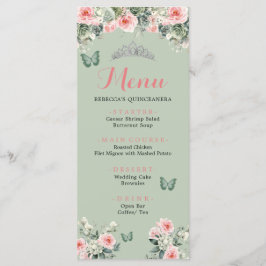 Boho Sage Green Pink Roses Princesa XV Años Menu