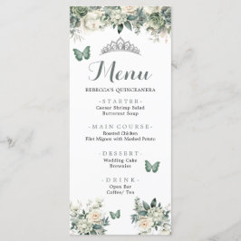 Boho Sage Green Royal Rosas Princesa XV Años Menu