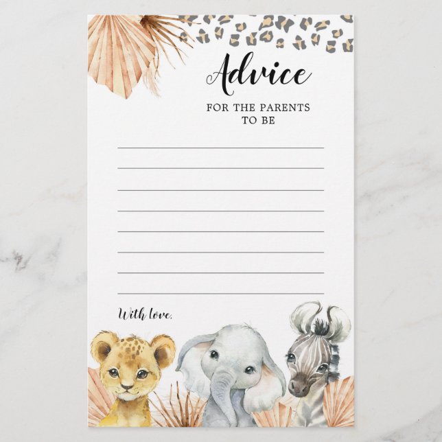 Boho Sage Green Safari Oh Boy Advice Card (Frente)