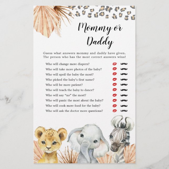 Boho Sage Green Safari Oh Boy Mamãe ou Pai Game (Frente)