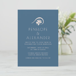 Boho Scandinavian Blue Floral Wedation Convite