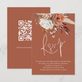 Boho Script Floral QR Code Terracotta Wedd RSVP