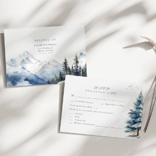 Boho Snowy Mountain & Pine Trees - Cartão RSVP de 