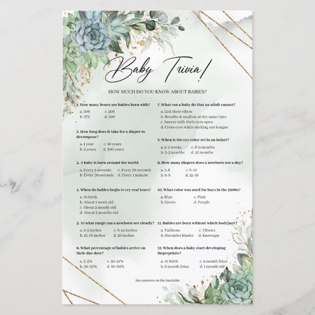 Boho suculenta a estrutura de ouro eucalipto Bebê  (Frente)