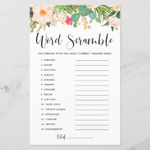 Boho Suculenta Jogo do Chá do Baby Word Scramble