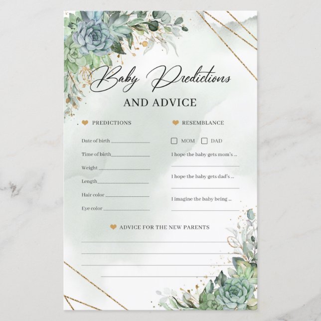 Boho suculenta ouro Previsão de bebês e conselhos (Frente)