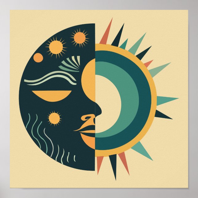Boho Sun e Moon Wall Art Poster (Frente)