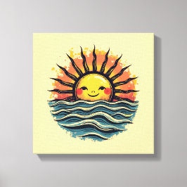 Boho Sun Smiley Canvas Wall Art Impressão