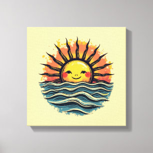 Boho Sun Smiley Canvas Wall Art Impressão
