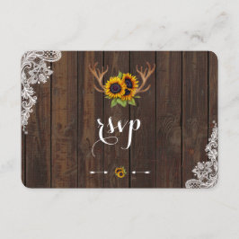 Boho Sunflower Antlers Wood Lace RSVP Convite