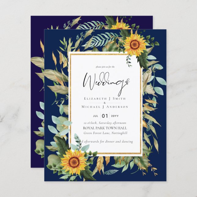 Boho Sunflower Greenery Watercolor BUDGET (Frente/Verso)