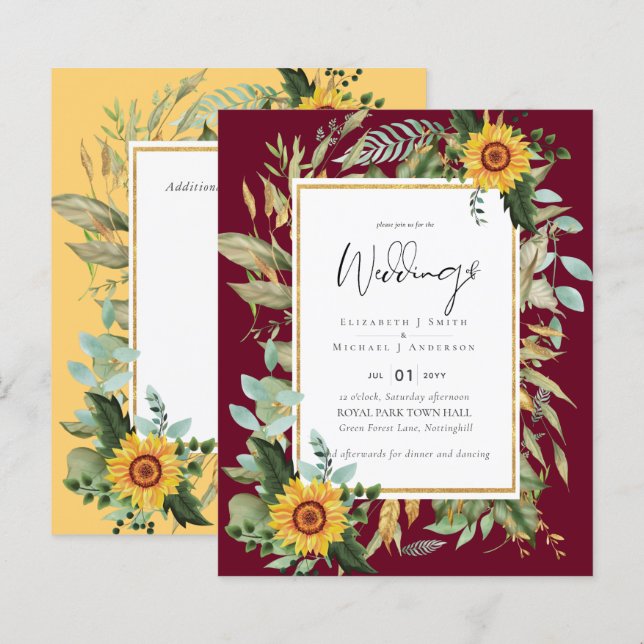 Boho Sunflower Greenery Watercolor BUDGET (Frente/Verso)