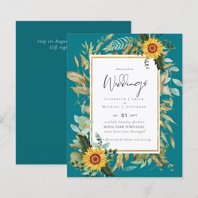 Boho Sunflower Greenery Watercolor BUDGET (Frente/Verso)