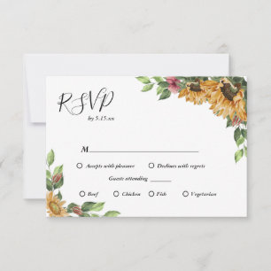 Boho Sunflower Menu Choice Cartão RSVP de Casament