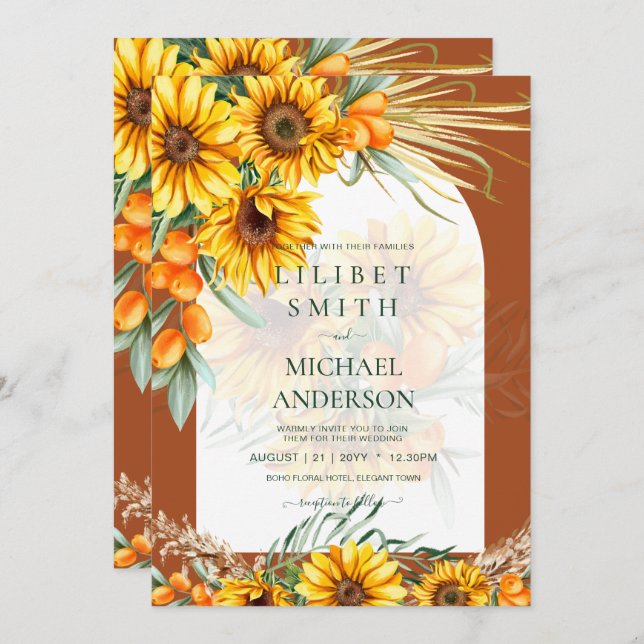 BOHO Sunflower Pampas Grass Wedacotta (Frente/Verso)