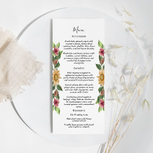 Boho Sunflower Rustic Wildflower Menu Plano de Cas