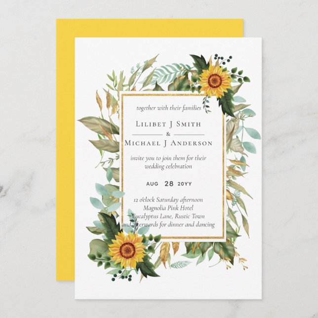 Boho Sunflower Sage Greenery Casamento (Frente/Verso)