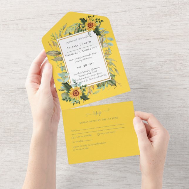 Boho Sunflower Sage Greenery Casamento (Tearaway)