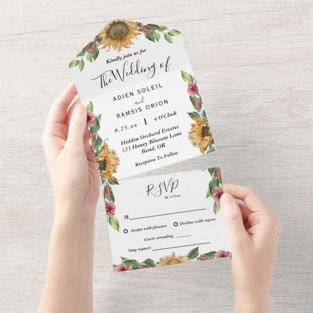 Boho Sunflower Song Request RSVP Wedding (Tearaway)