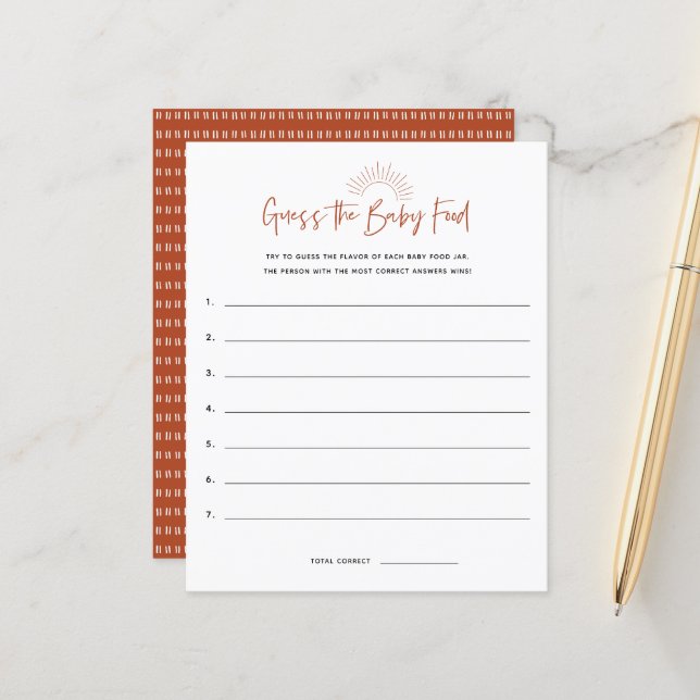 Boho Sunshine Adivinha O Jogo Do Chá de fraldas Da (Frente/Verso In Situ)