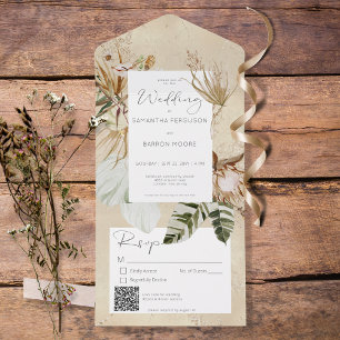 Boho Tan Floral Grass Código QR
