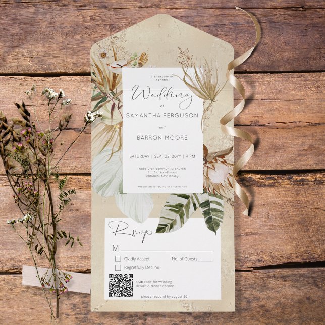 Boho Tan Floral Grass Código QR (Criador carregado)