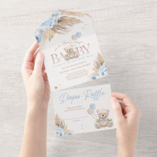 Boho Teddy Bear Boy Blue Bprecoce Chá de fraldas d