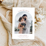 boho terracotta arch casamento salvar cartão de da<br><div class="desc">design de arco de script moderno com imagem de casal e texto personalizado. Os recursos de texto neste design podem ser editados</div>