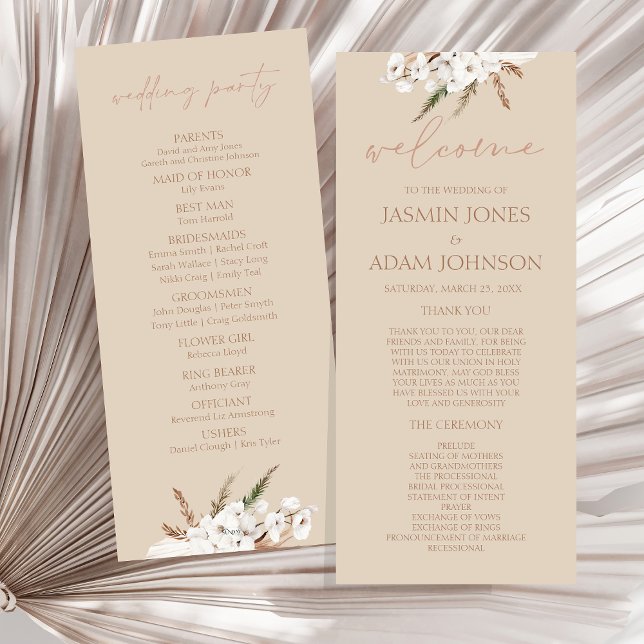 Boho Terracotta Beige - Programa de Casamento Flor (Boho Terracotta Beige Dried Floral Wedding Program)