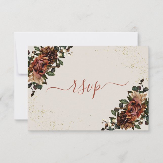 Boho Terracotta Botânica Floral Dourada RSVP (Frente)