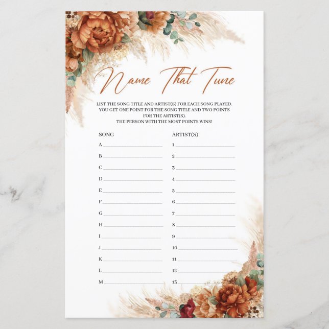 Boho terracotta burgundy flores Nome que Tune (Frente)