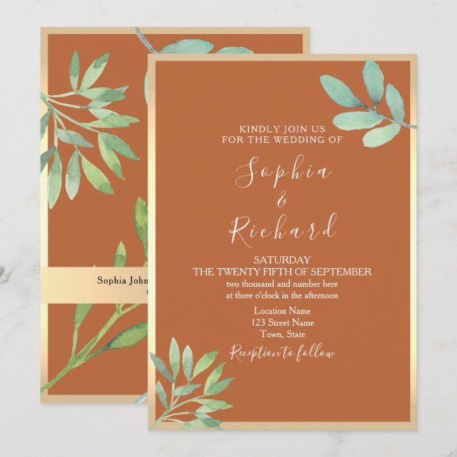 Boho Terracotta Convite Para Casamento (Frente/Verso)