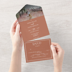Boho Terracotta Convite para Casamento com Fotogra