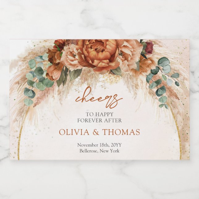 Boho Terracotta e flores burgundy ervas-pampas (Rótulo Único)