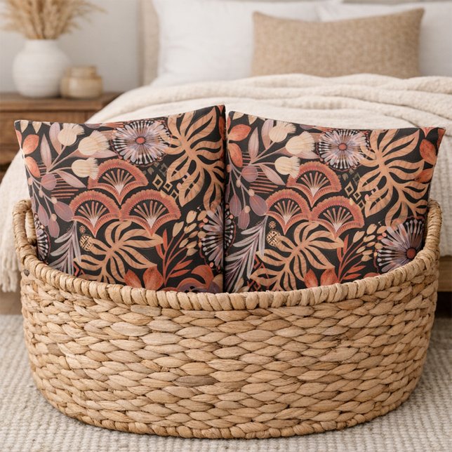 Boho Terracotta Floral Pattern Pillow Case Set (Criador carregado)