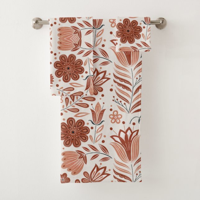 Boho Terracotta Floral Patterno Bath Toalha Conjun (Insitu)