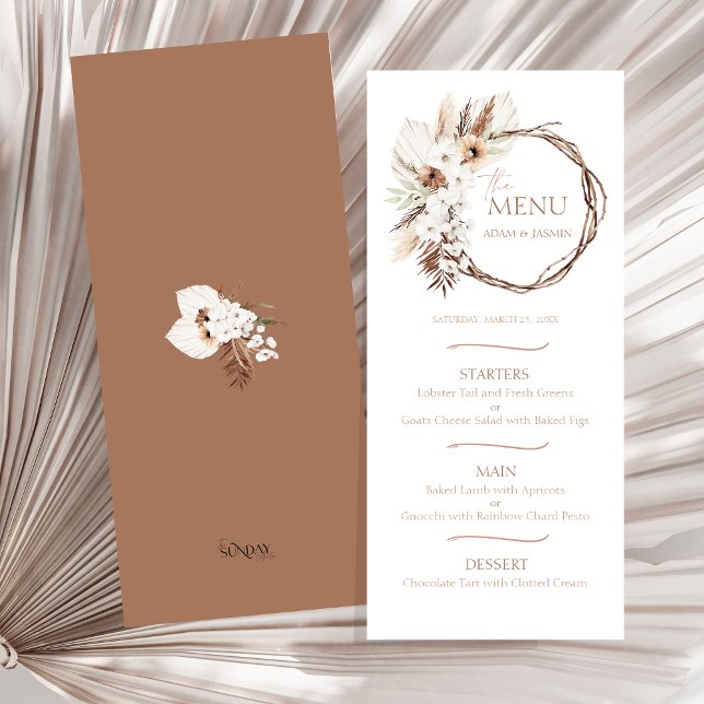 Boho Terracotta, Menu de Casamento Floral Seco (Boho Terracotta Dried Floral Wreath Wedding Menu)