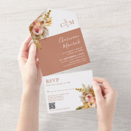 Boho Terracotta Monograma Código QR Casamento