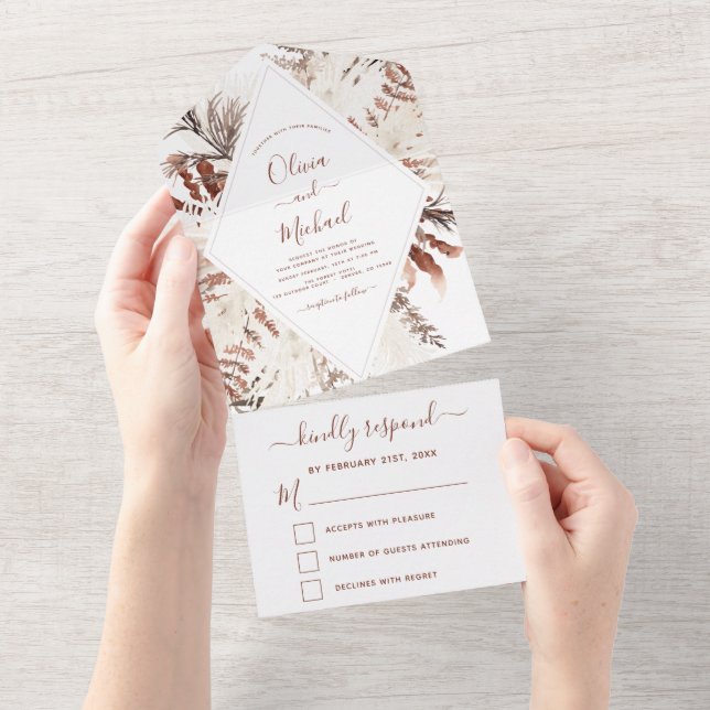 Boho Terracotta Pampas Grass Beige Wedding (Tearaway)