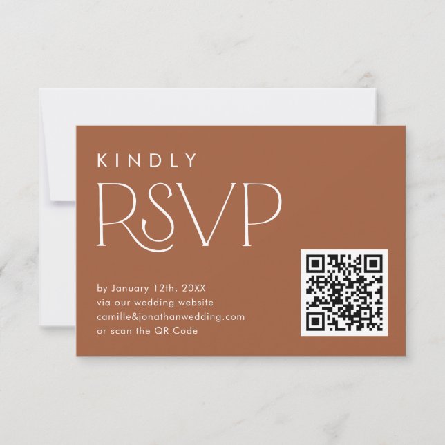 Boho Terracotta QR Code RSVP Wedcard (Frente)