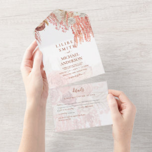 Boho Terracotta Rosa Pampas Grass Casamento Floral