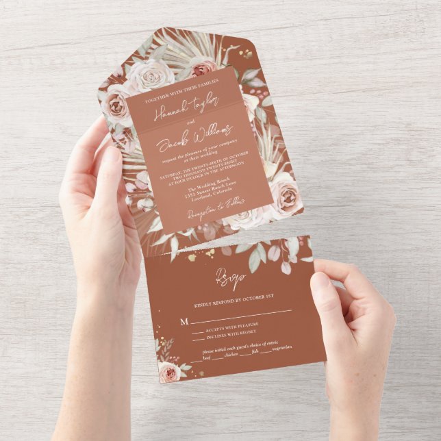 Boho Terracotta Rustic Floral com Casamento RSVP (Aba destacável)