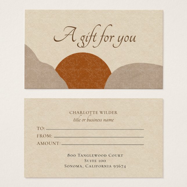 Boho Terracotta Sand Sun Abstrato Gift Certificate (Frente & Verso)