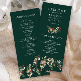 Boho Terracotta Wildflower Emerald Weding Program