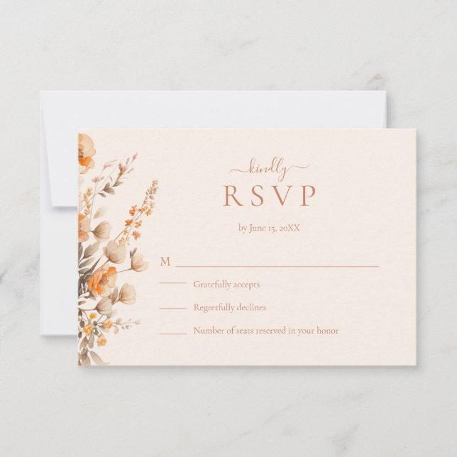 Boho Terracotta Wildflowers Wedding RSVP Card (Frente)