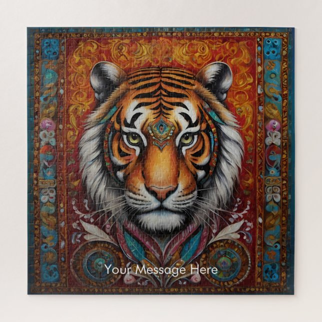 Boho Tiger Quebra-cabeça - Arte Selvagem Vibrante (Vertical)